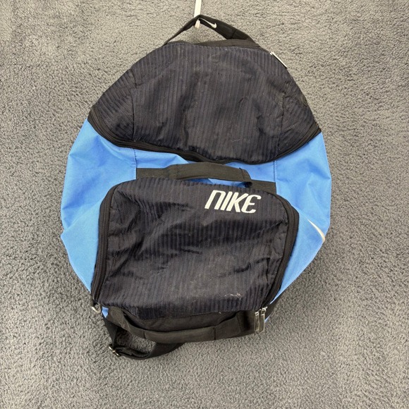 Nike Backpack Blue Black‎ Swoosh Logo Gym Travel Luggage Oversized Bag - Picture 1 of 16